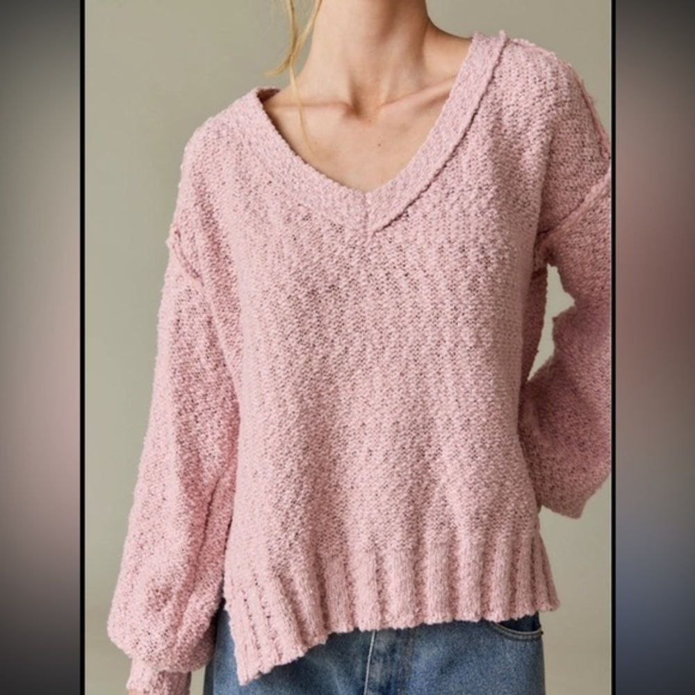 Free People Soft Pink V-Neck Sweater XS